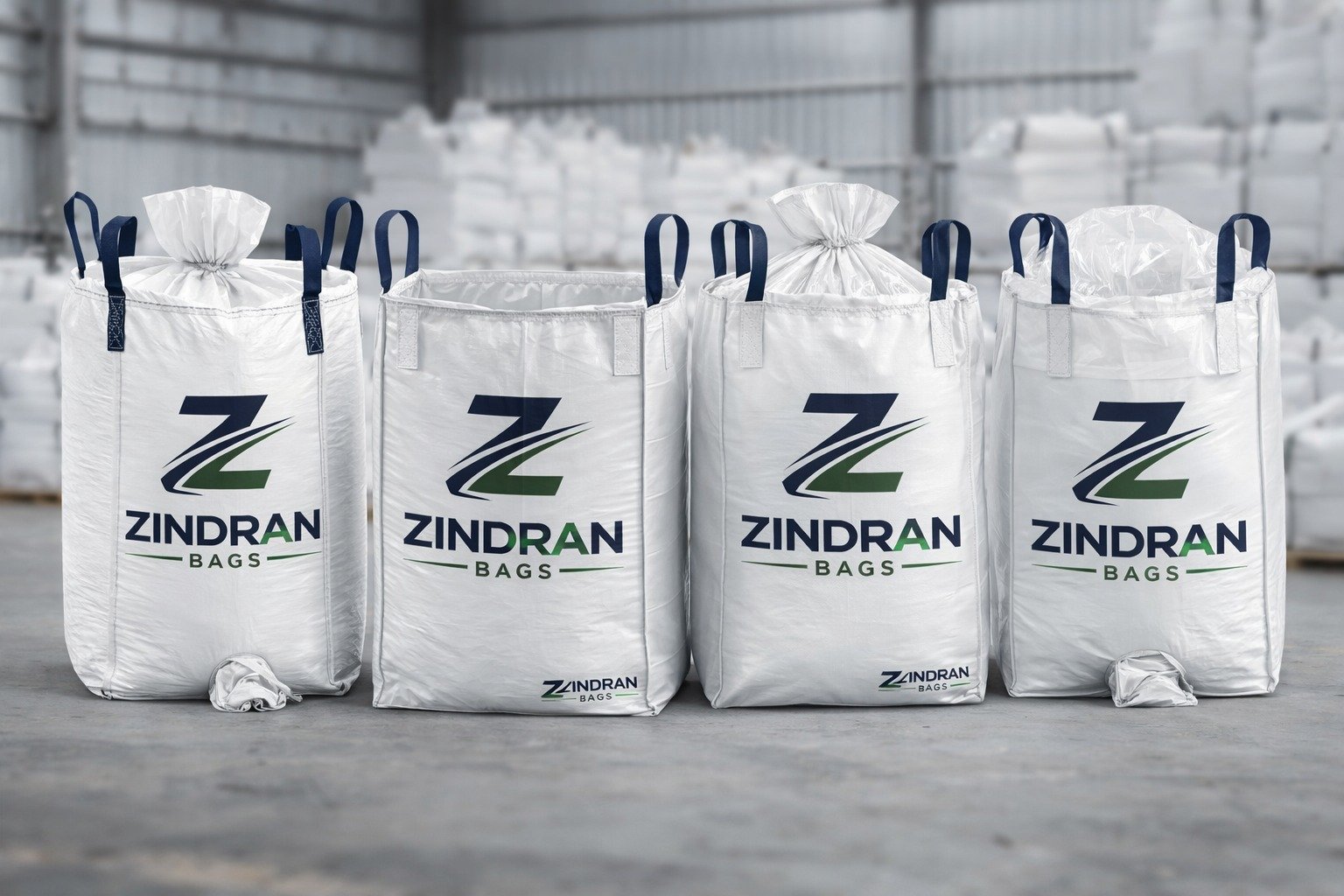 Zindran bulk bags lined up in warehouse